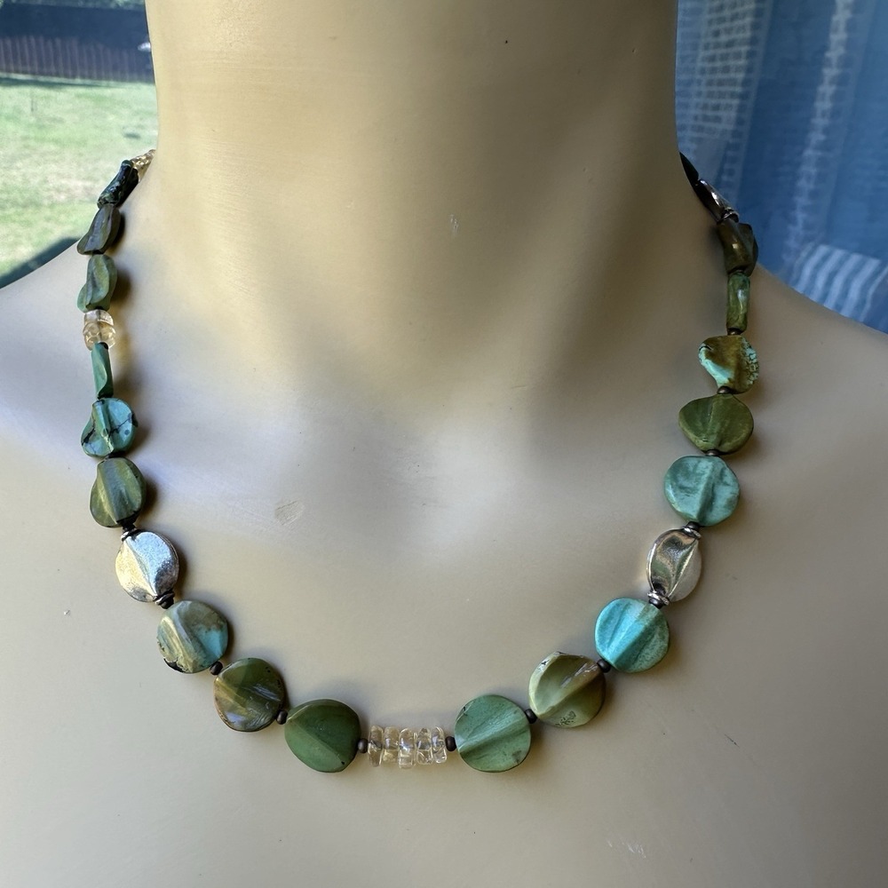 Santa Fe Sisters Bead Necklace 18 Inch Turquoise Citrine Gems 925 Sterling 30.7g